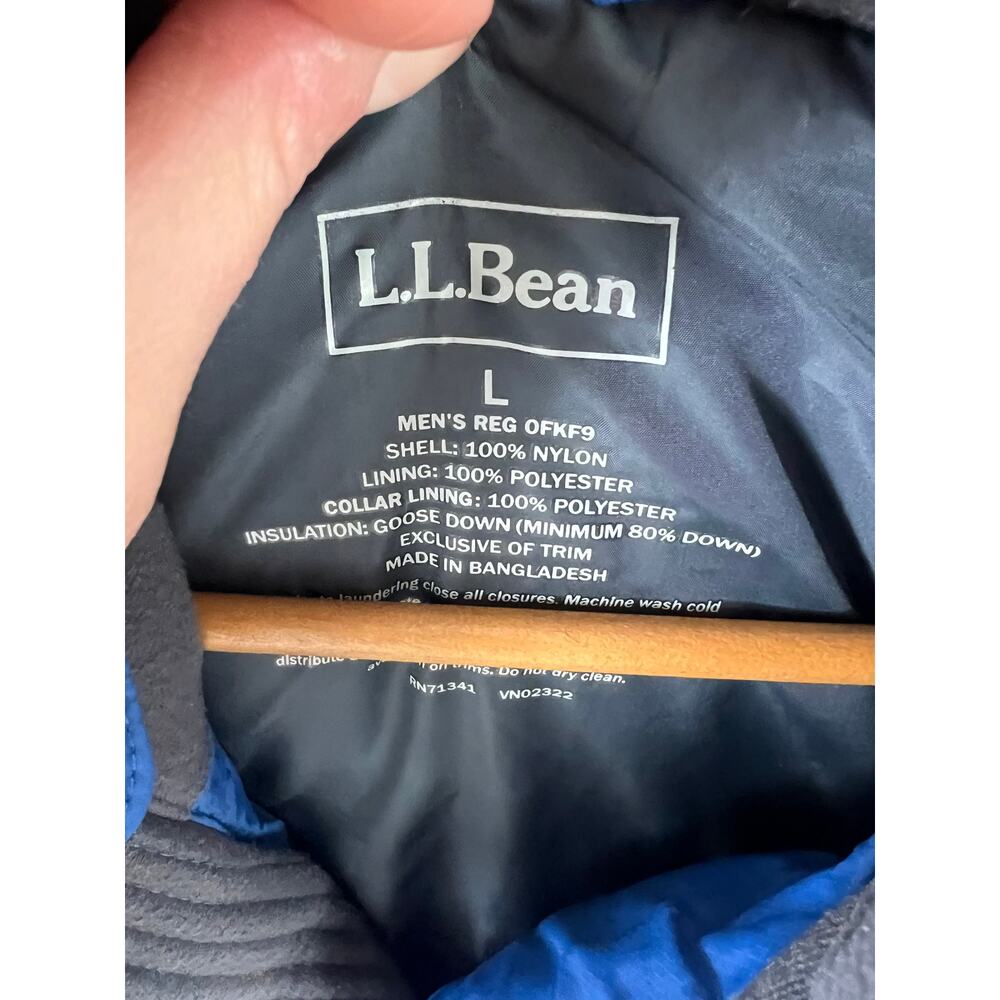 L.L. Bean Men's 80% Goose Down Puffer Full Zip Vest Sleeveless Blue Size Large - Picture 2 of 4